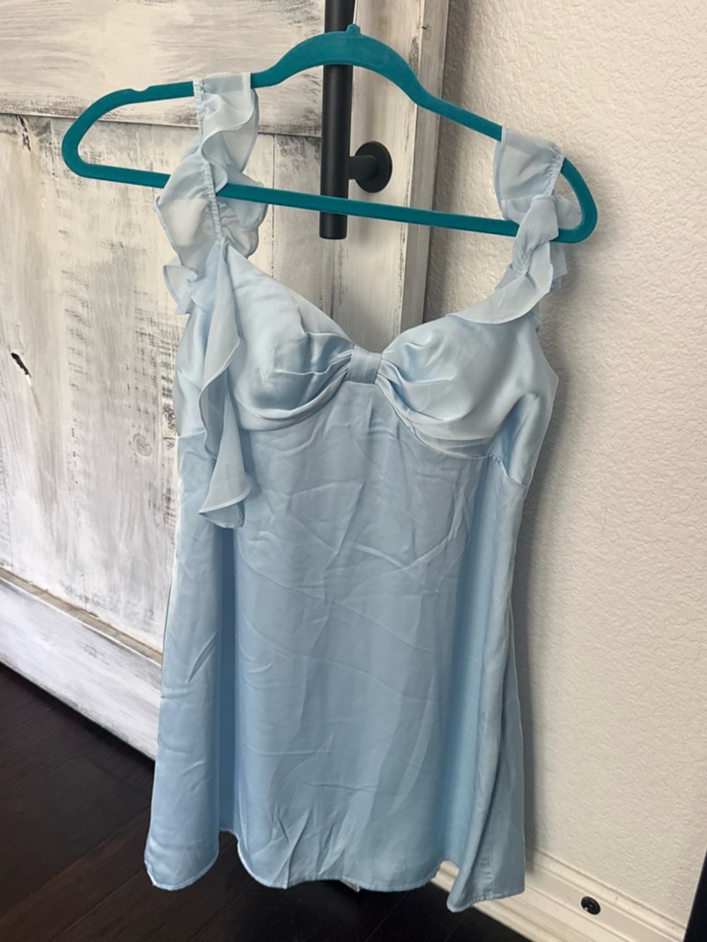 Fashion Brand Company Pale Blue Ruffle Strap Mini Dress